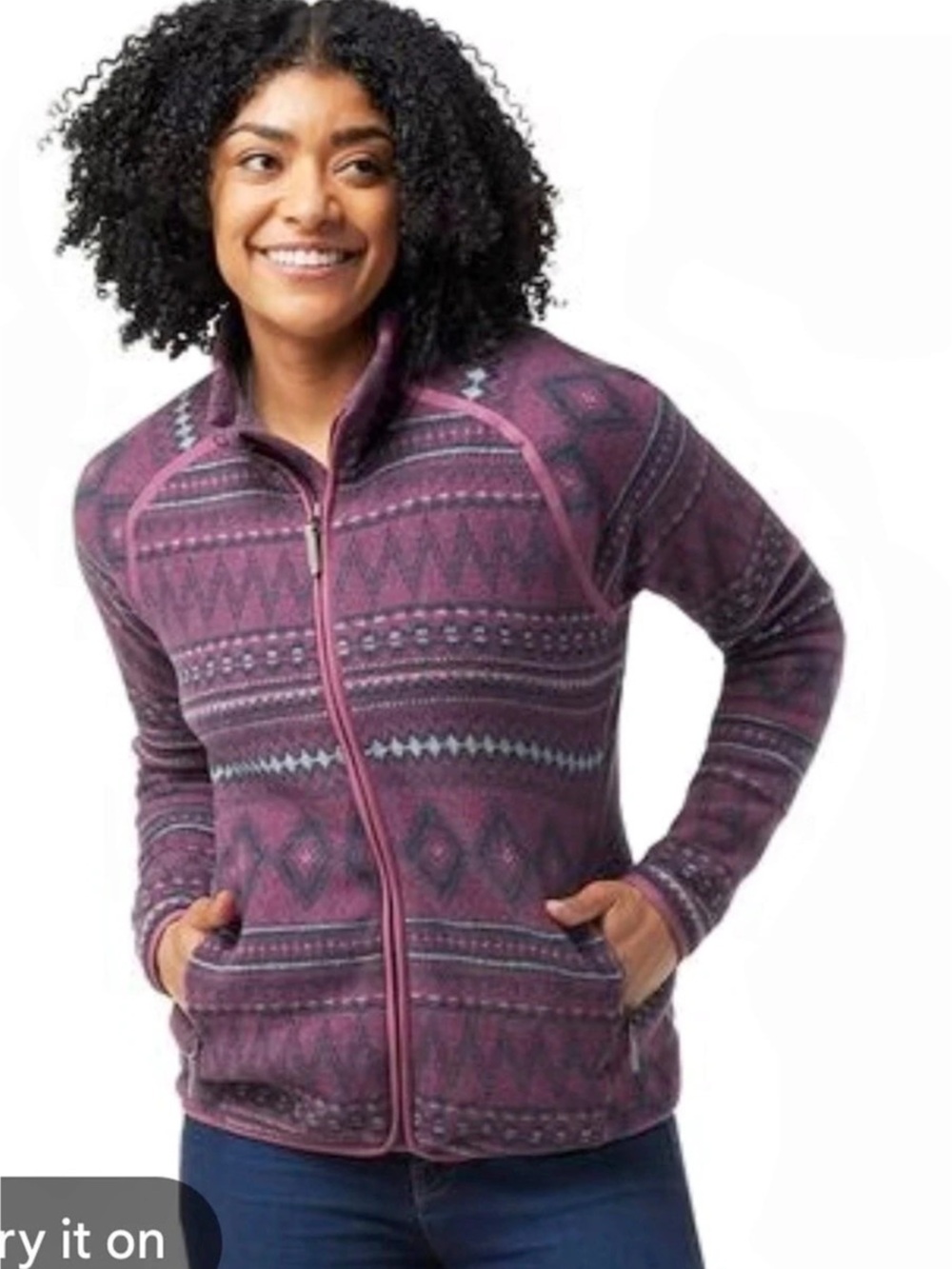 Smartwool Women's Geometric Full-Zip Jacket in Purple